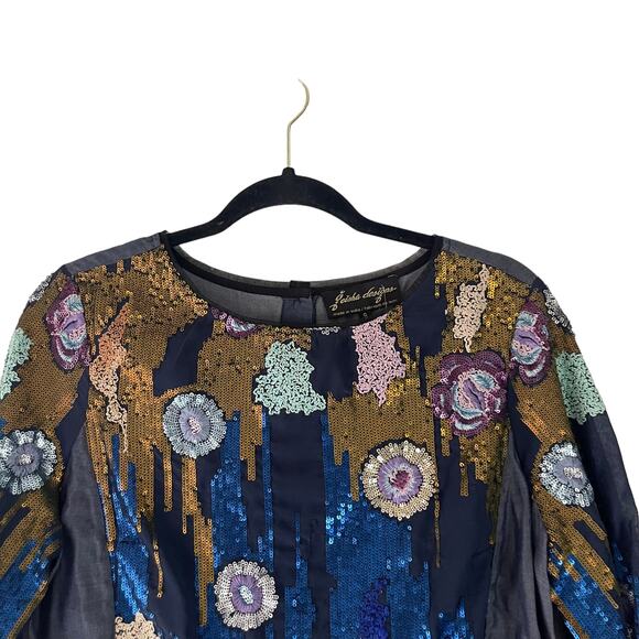 Geisha Anthropologie NWT $178 Size Small Sequin Blue Orla Blouse - Picture 2 of 10